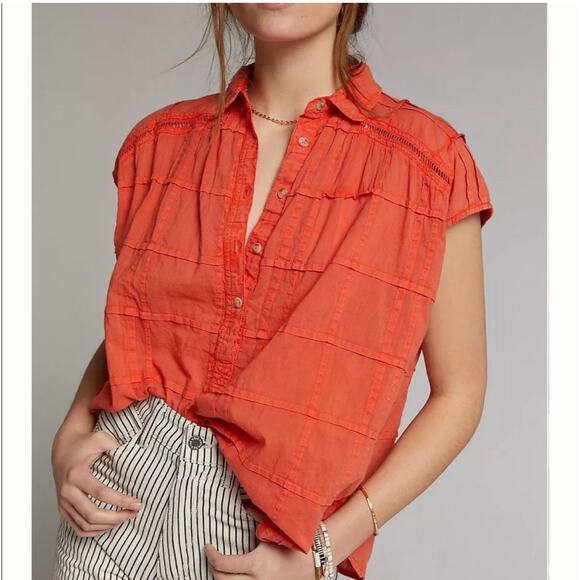 Anthropologie Tops - Anthropologie Serena Boho Swing Henley Red Orange Size XL